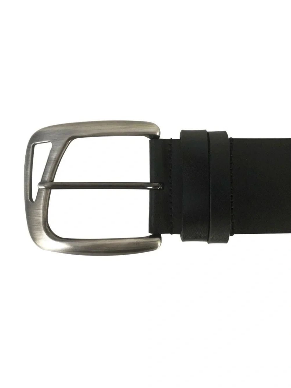 United Colors of Benetton Classic Black Leather Belt with Brushed Silver Buckle